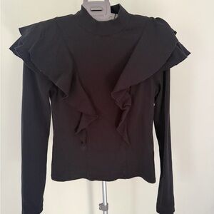 Veronica Beard Black Ruffled Top